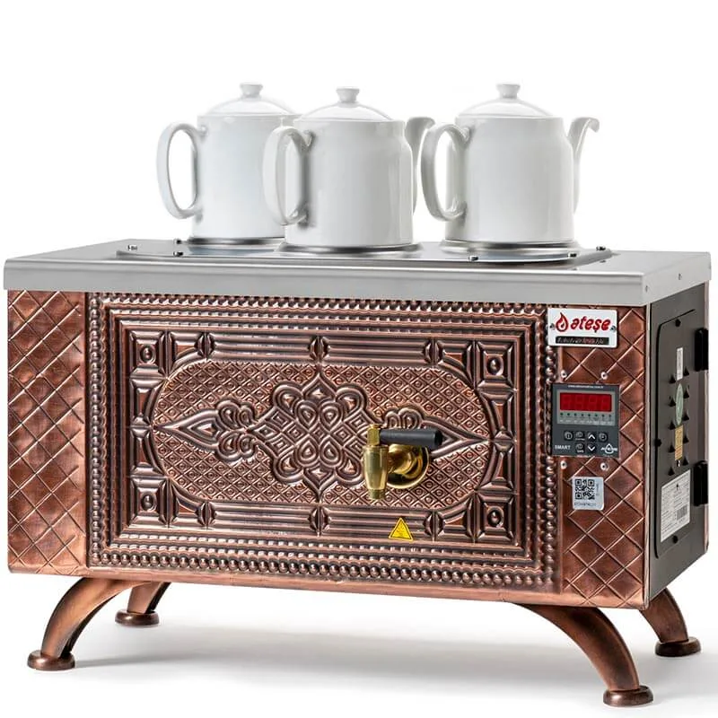 Ateşe Efes Smart Çay Kazanı, 3 Demlikli, Elektrikli, Retro Bakır