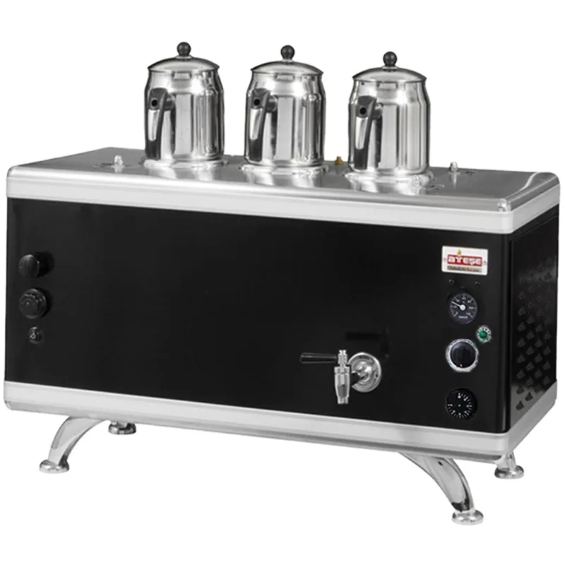 Ateşe Gold Compact Analog Çay Kazanı, 3 Demlikli, Gaz+Elektrikli, Statik Boyalı Siyah