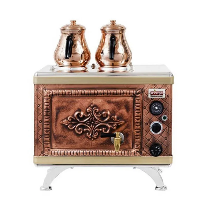 Ateşe Gold Compact Otomatik Gazlı Elektrikli Bakır 2 Demlikli Çay Kazanı, 24 Litre, GCAGE02