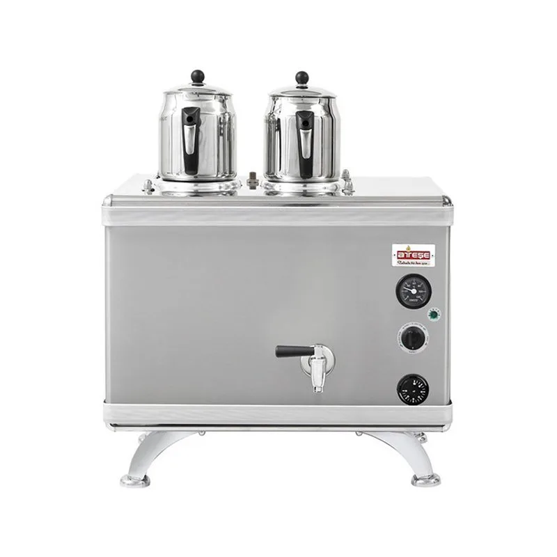 Ateşe Gold Compact Otomatik Gazlı Elektrikli İnox 2 Demlikli Çay Kazanı, 24 Litre, GCIGE02