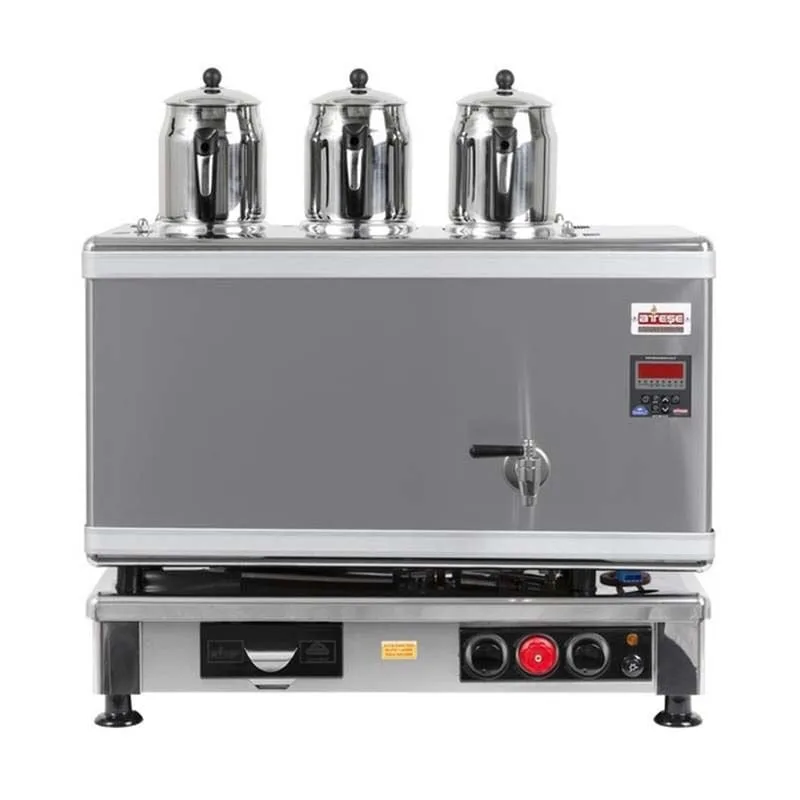 Ateşe Titanium Akıllı Dijital Gazlı Elektrikli İnox 3 Demlikli Çay Kazanı, 34 Litre