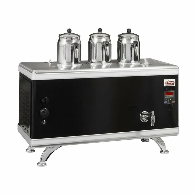 Ateşe Titanium Compact Akıllı Dijital Çay Kazanı, 3 Demlikli, Gazlı & Elektrikli, Statik Siyah Boyalı