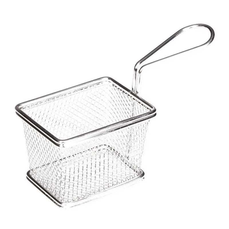 Biradlı Patates Sunum Sepeti, Kare, Tek Kulplu, 10x7,5x7,5 cm