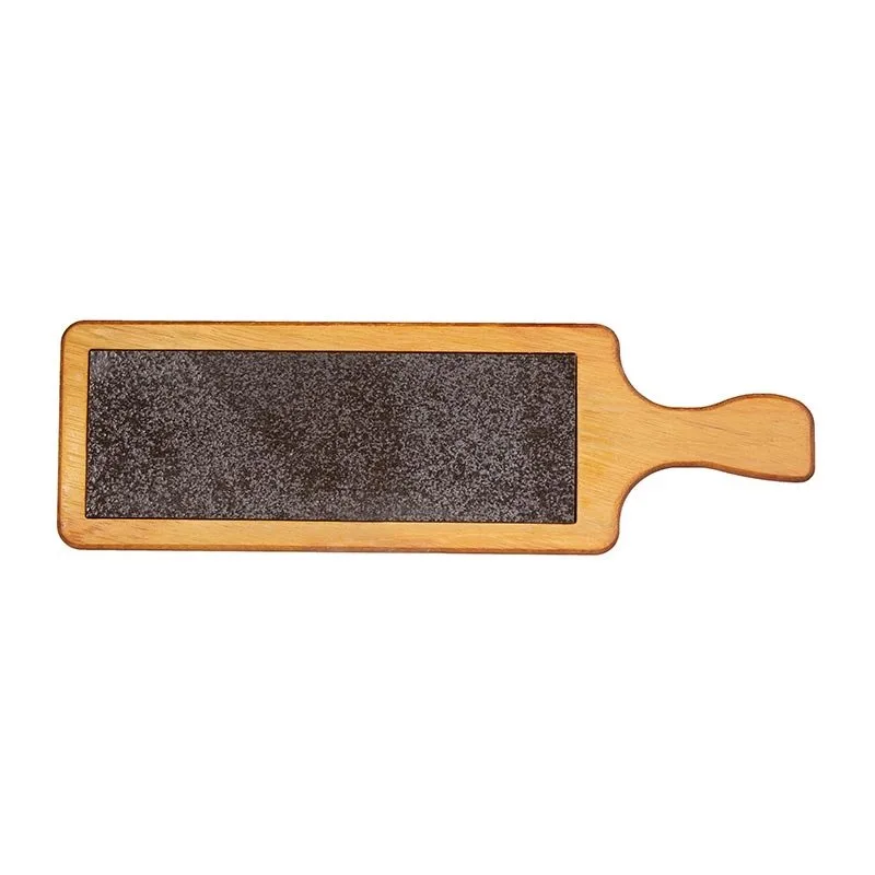 Biradlı GRV-1846 Kulplu Bazaltlı Steak Ahşap Sunum Tahtası, 45x14 cm
