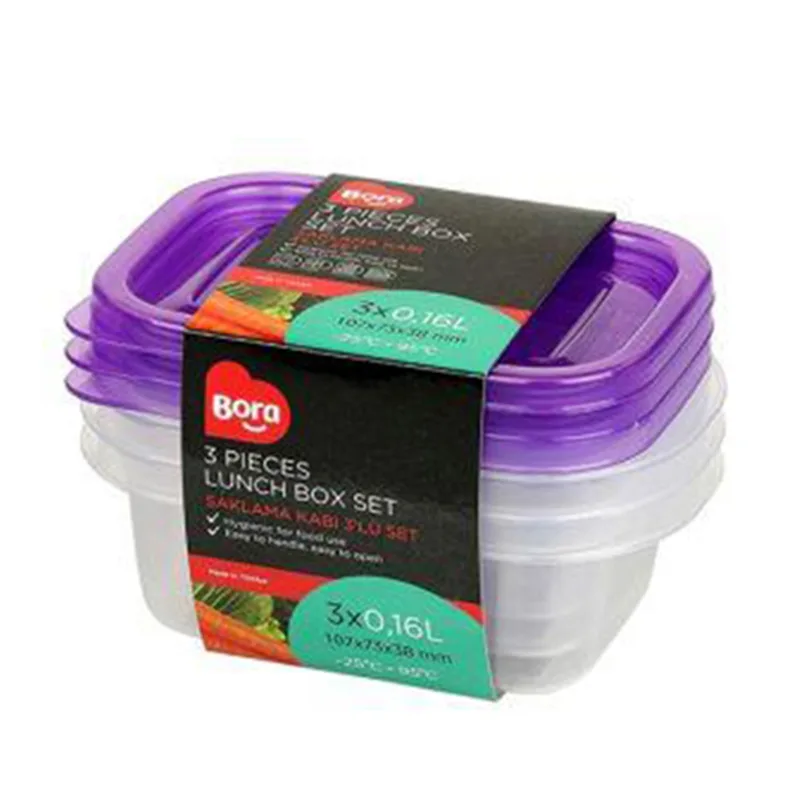 Bora Plastik Saklama Kabı, Dikdörtgen, Mini, Sığ, 3'lü Set, 160 ml