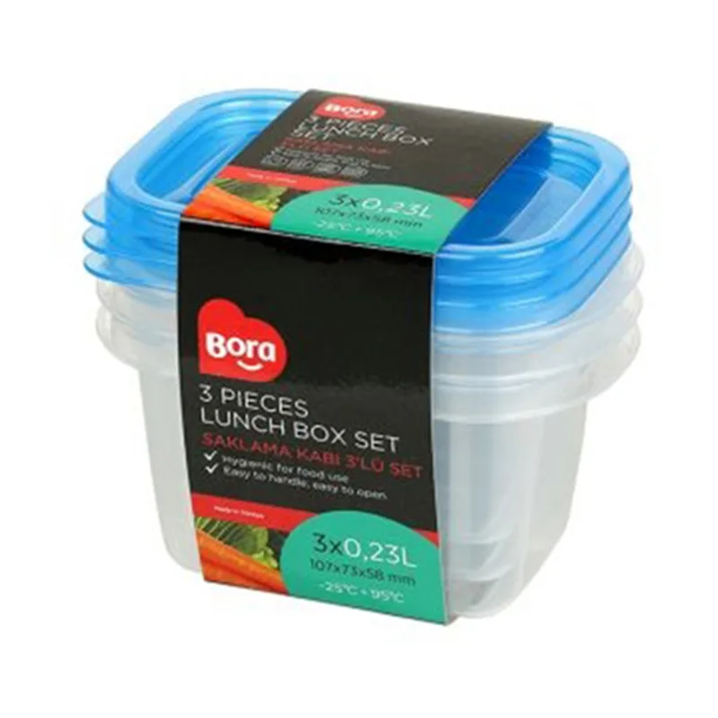 Bora Plastik Saklama Kabı, Dikdörtgen, Mini, Derin, 3'lü Set, 230 ml