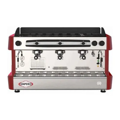 Empero Yarı Otomatik Espresso Kahve Makinesi, 3 Gruplu, Kırmızı