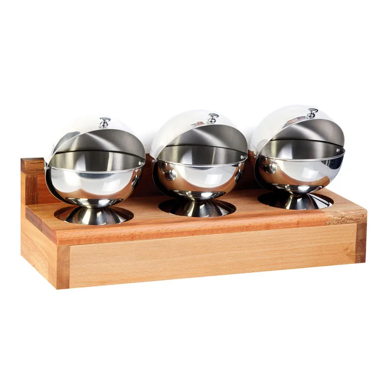 Biradlı GRV-322 Ahşap Standlı Küre Baharatlık Takımı, 3'lü, 45x17 cm
