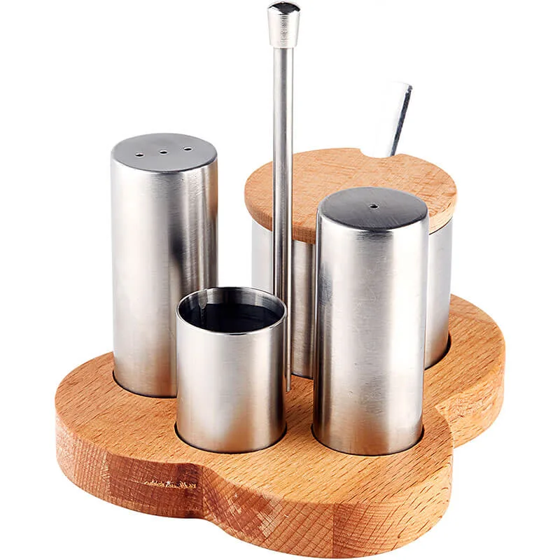 Biradlı GRV-246 Standlı Tuzluk Baharatlık Takımı, 4'lü, 15x2.5 cm