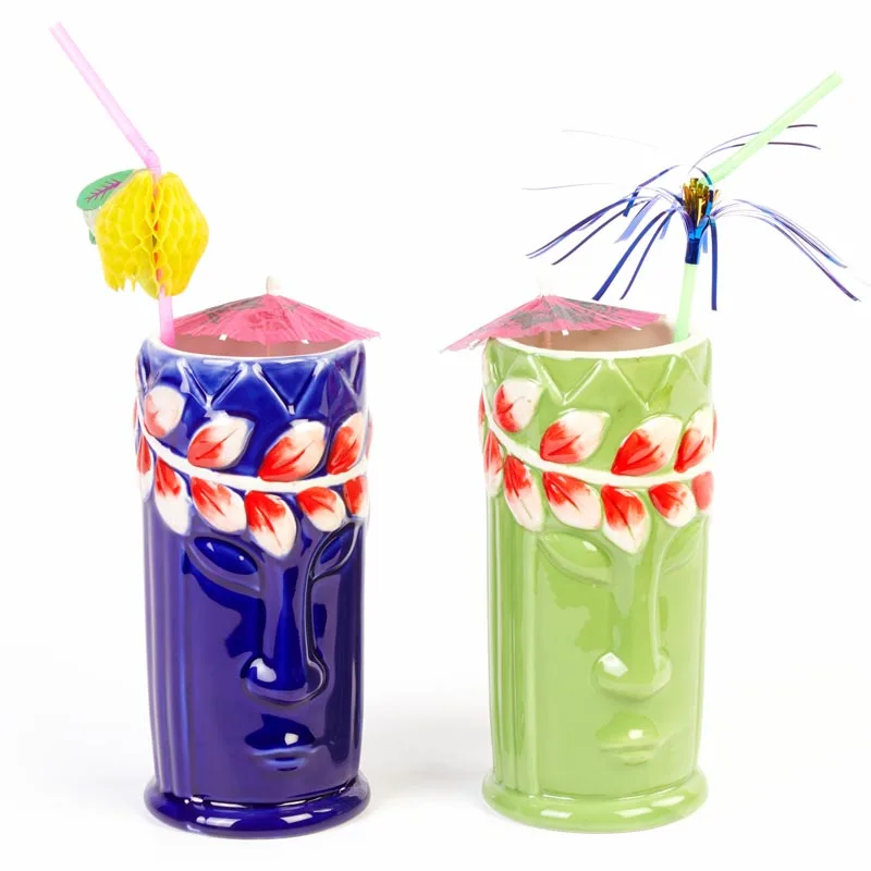 Biradlı GRV-20213 Seramik Tiki Mug Kokteyl Bardağı, 540 cc, 8x17, 5 cm, Mavi