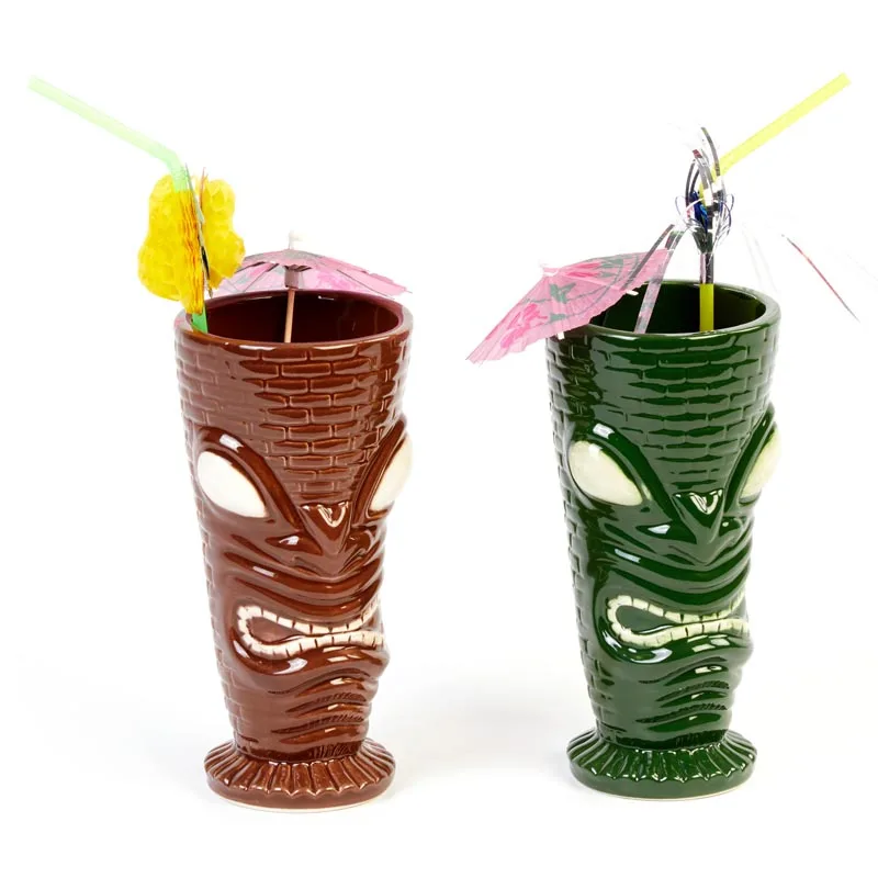 Biradlı GRV-20209 Seramik Tiki Mug Kokteyl Bardağı, 350 cc, 8x17 cm, Kahverengi