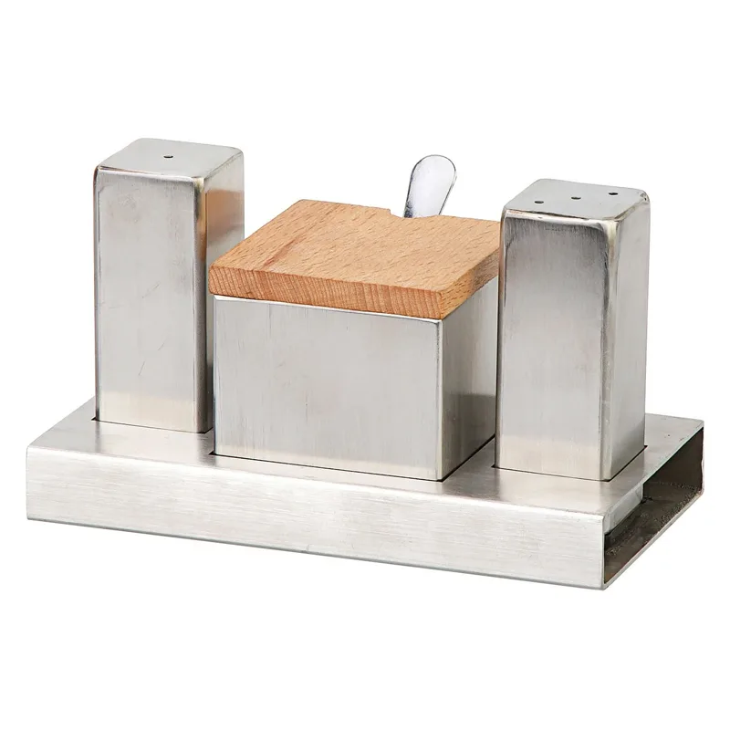 Biradlı GRV-114 Kapaklı Kare Tuzluk Şekerlik Takımı, 3'lü