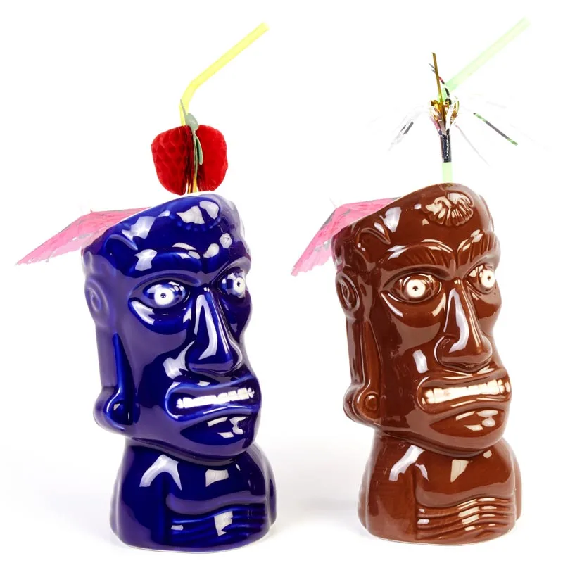 Biradlı GRV-20217 Seramik Tiki Mug Kokteyl Bardağı, 350 cc, 8x17, 5 cm, Mavi