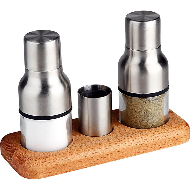 Biradlı GRV-244 Ahşap Altlıklı Tuzluk Takımı, 3'lü, 17.5x7.5 cm, Mat