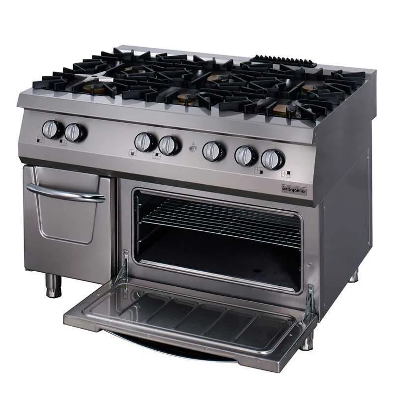 Öztiryakiler 700 Seri Kuzine Fırınlı Gazlı 6 Açık Ateş 120*70*85 (LP)-3x6 kW+3x7,5 kW +7 kW Gazlı Fırın