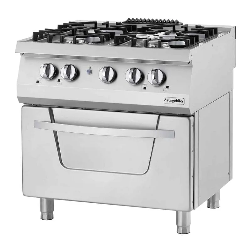 Öztiryakiler 700 Seri Kuzine Fırınlı Gazlı 4 Açık Ateş 80*70*85 (L)-4x6kW+7kW Fırın Gazlı