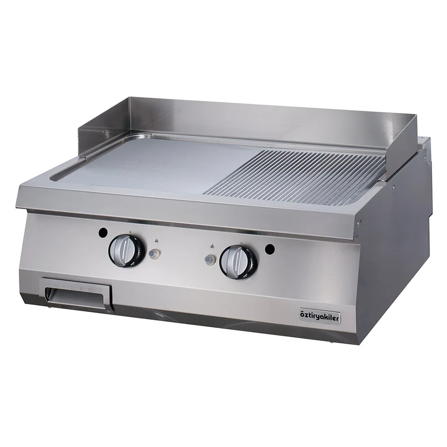 Öztiryakiler 700 Seri OGG 8070 Grill Plate,Yarı Oluklu, Gazlı, 80x70 cm, Sert Krom Kaplı, 6644