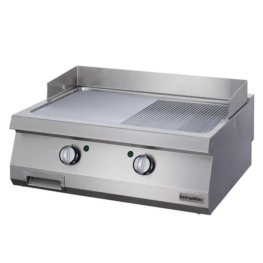 Öztiryakiler 700 Seri Set Üstü Grill Plate Yarı Oluklu Elektrikli (80*70*30 - Sert Krom Kaplı)