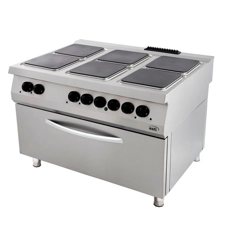 Öztiryakiler 900 Seri Kuzine, Büyük Fırınlı, Elektrikli, 6 Açık Ateş Kare Plate, 120x90x85, 6644