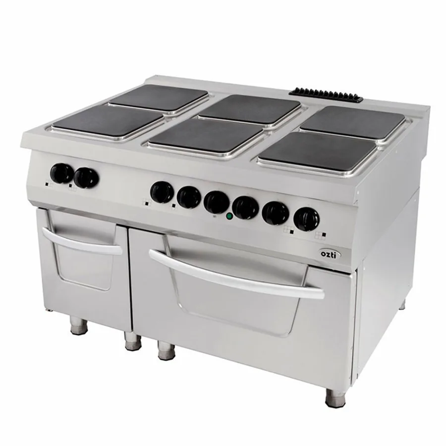 Öztiryakiler 900 Seri Kuzine, Fırınlı, Elektrikli, 6 Açık Ateş, Kare Plate 120x90x85, 6644