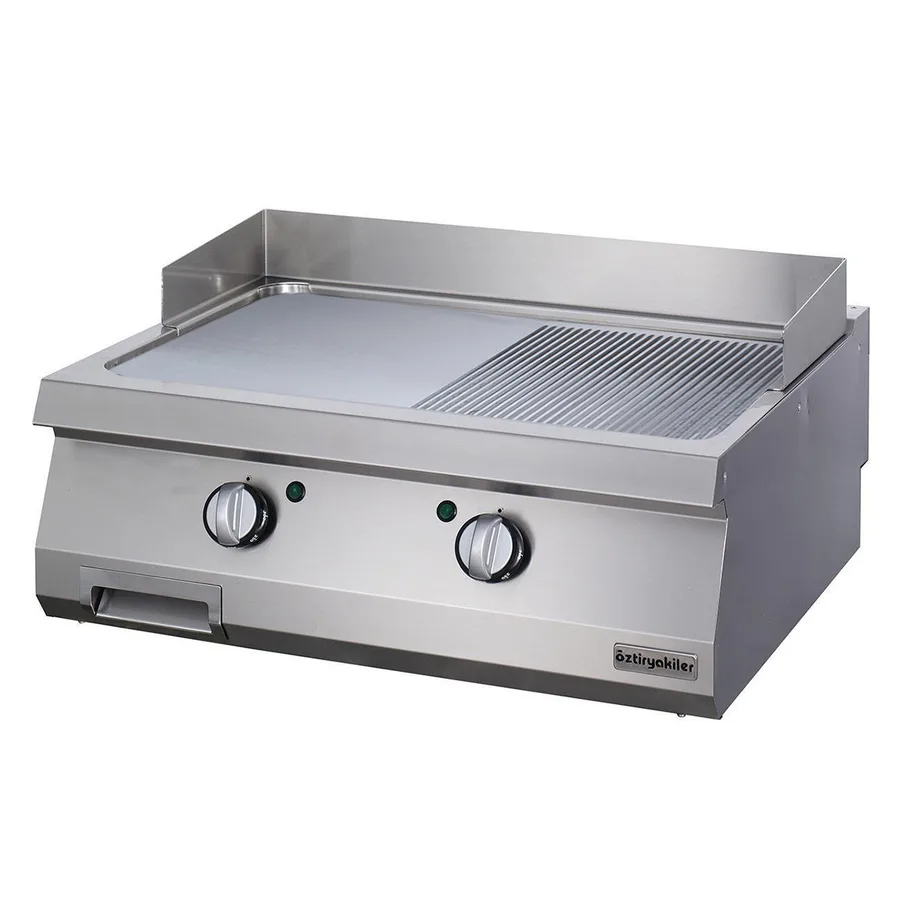 Öztiryakiler 900 Seri Set Üstü Grill Plate Yarı Oluklu Elektrikli 80*90*30-Sert Krom Kaplı