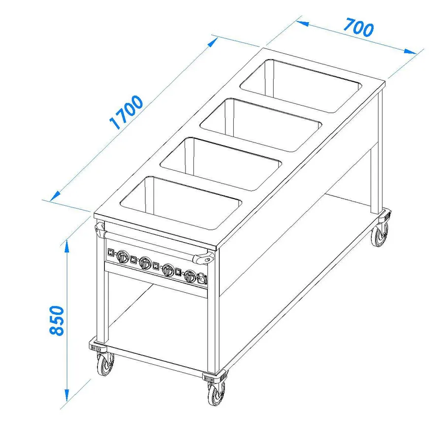 Öztiryakiler Hareketli Bain Marie Taban Raflı Elektrikli 4*GN1/1-150 Paneli Yanda