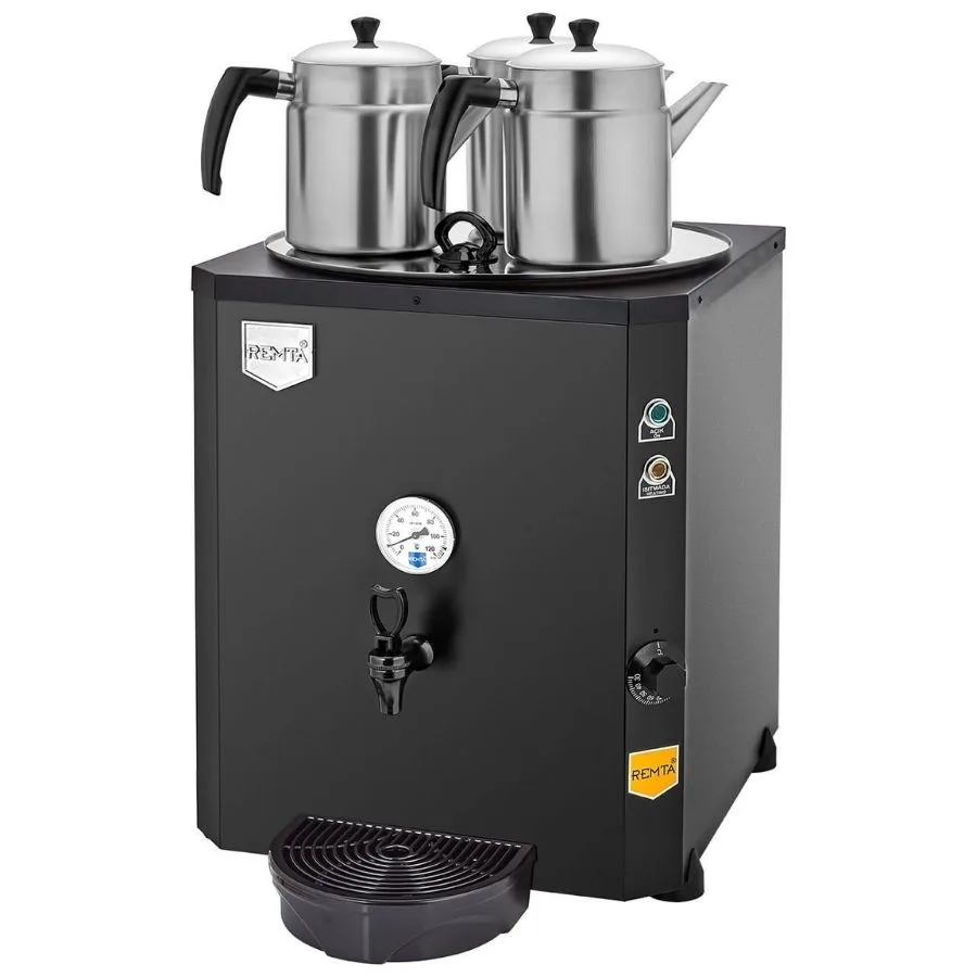 Remta DE10 Jumbo Çay Makinesi, Elektrikli, 3 Demlikli, 40 Litre Kapasiteli , Siyah