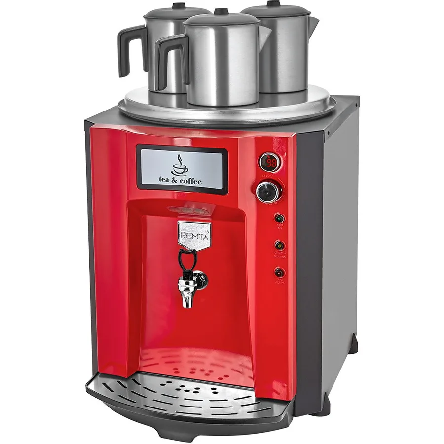 Remta DE10P Premium Jumbo Çay Makinesi, Elektrikli, 3 Demlikli, 40 Litre Kapasiteli, Kırmızı