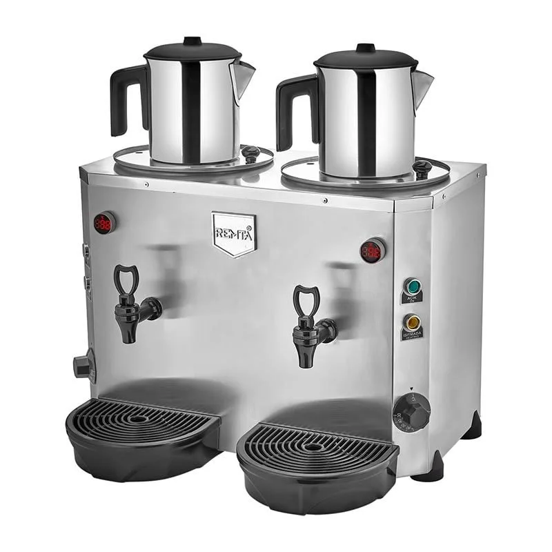 Remta DE15 Jumbo Çay Makinesi, 2 Demlikli, 9+9 L, Elektrikli, Gri
