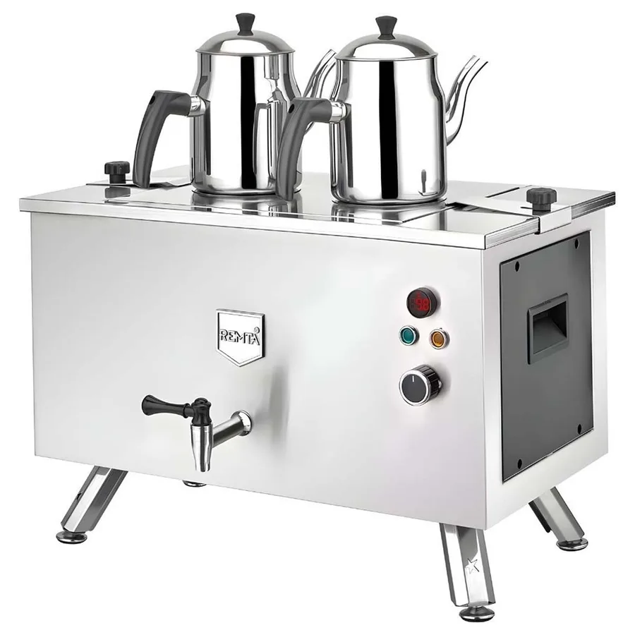 Remta EP02(L) Çift Cidarlı Çay Makinesi, Elektrikli, 2 Demlikli, 20 Litre Kapasiteli, Siyah