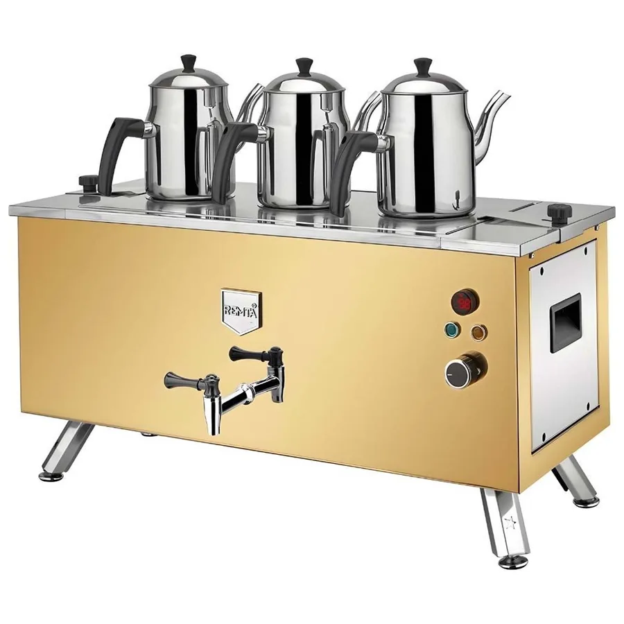 Remta EP03(L) Çift Cidarlı Çay Makinesi, Elektrikli, 3 Demlikli, 31 Litre Kapasiteli, Siyah