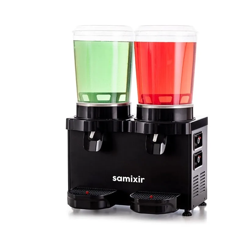 Samixir MM20 Panoromik Twin Soğuk İçecek Dispenseri, 10+10 Lt, Çift Karıştırıcılı, Siyah