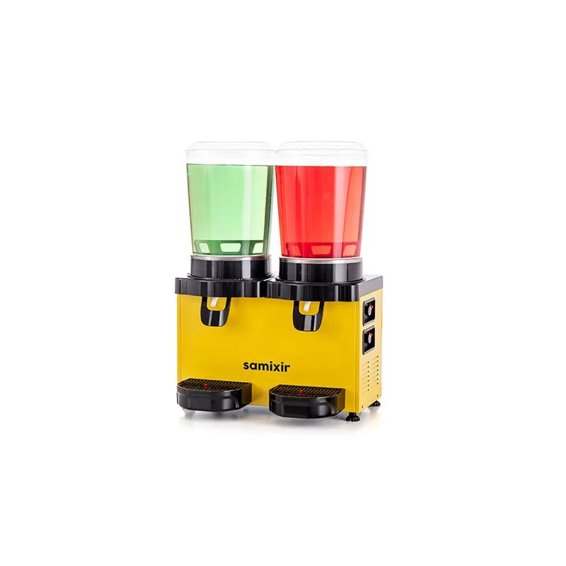 Samixir MM20 Panoromik Twin Soğuk İçecek Dispenseri, 10+10 Lt, Çift Karıştırıcılı, Sarı