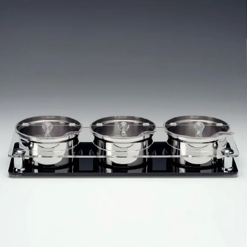 Zicco ZCP-667 Polikarbon Kapaklı Çelik Altılı Sosluk Reçellik Standı, 3'lü, 17.5x49 cm